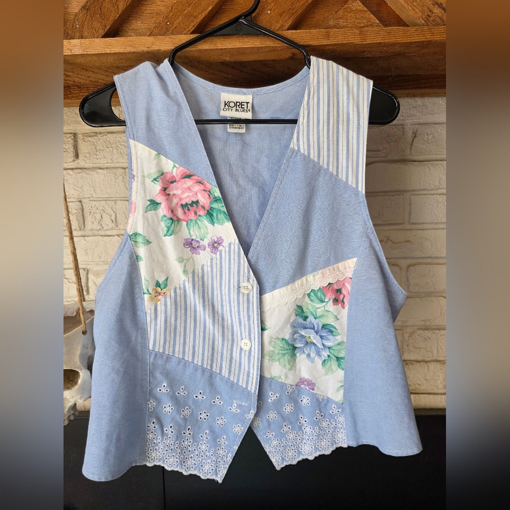 Koret City Blues Retro 90's Boho Floral Lace Countrycore Vest Medium